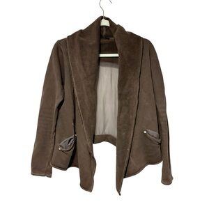 Hack‎ Lederware Made in Italy Grey Cotton Jacket Sheer Back Open Front  Medium